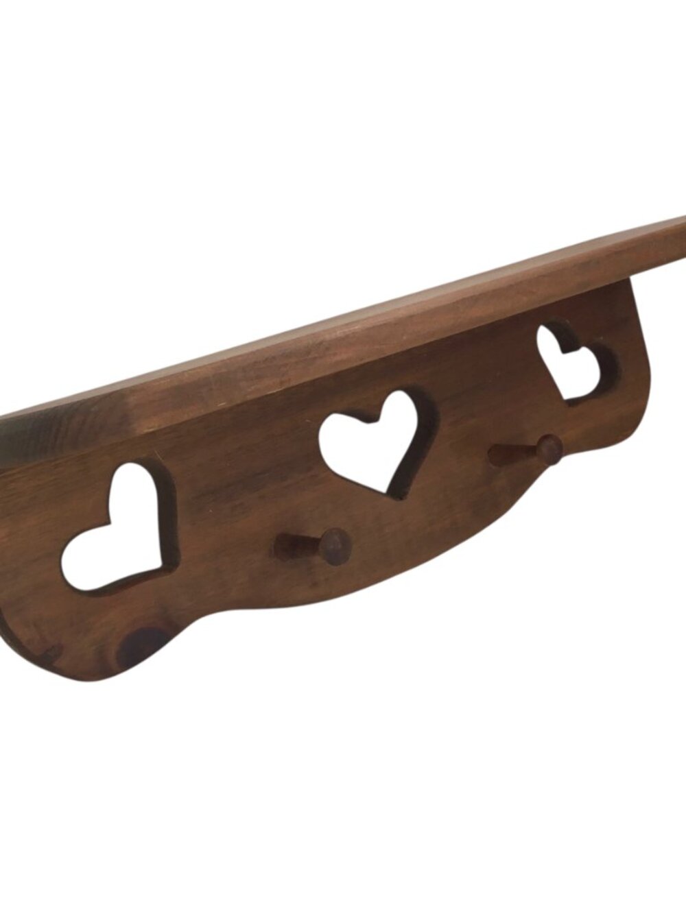 Vtg Wooden Heart Cutout Shelf w/2 Pegs Cottagecore Farmhouse Country 3 Hearts